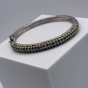 Lia Sophia Silver-Tone Green Crystal Hinged Bangle Bracelet